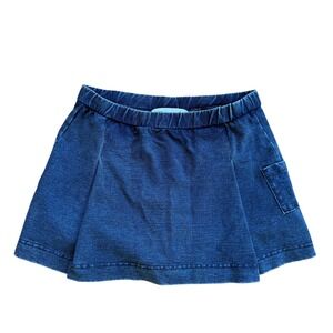 Sundae School Women Blue Denim Knit Skort Elastic Waist Mini Flower Logo Size M
